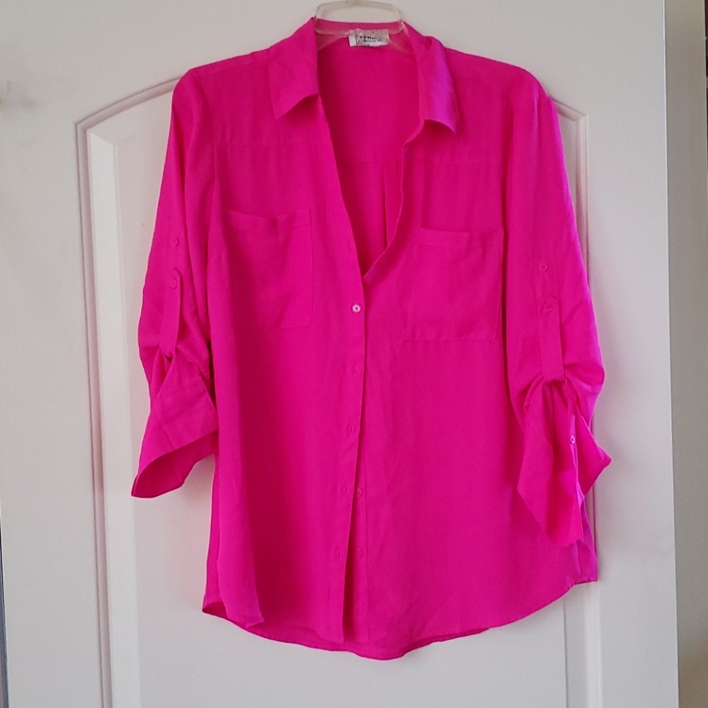 Express Hot Pink Button-Up Blouse